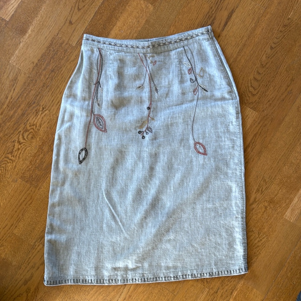 J.Jill Linen Embroidered Skirt